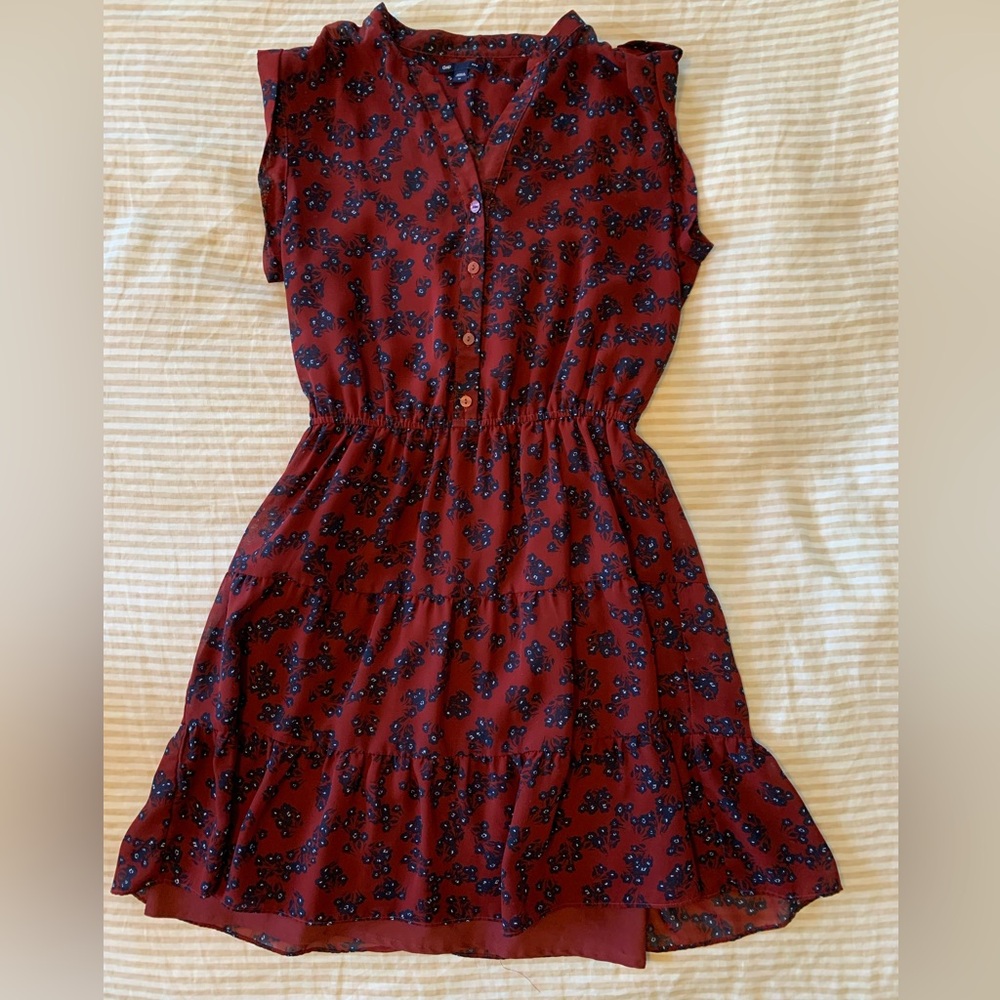 Gap dress, dark red with blue flowers